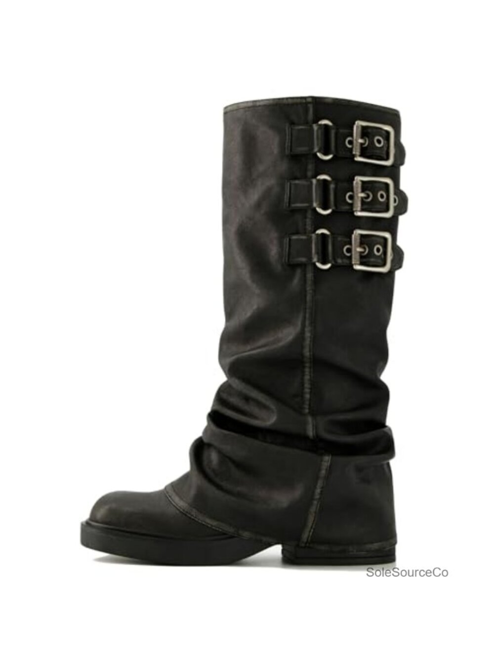 Fold Over Knee High Slouch Boots Chunky Platform Goth Women's Synthetic Rubber